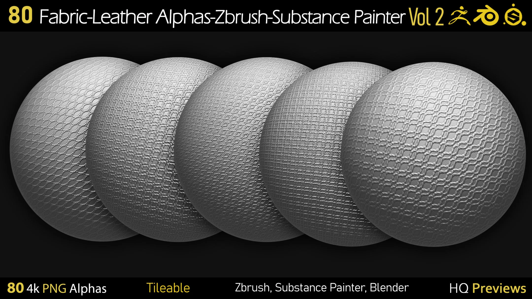 80 4K Fabric-Leather Tileble Alphas-PNG-Zbrush-Substance Painter-vol2