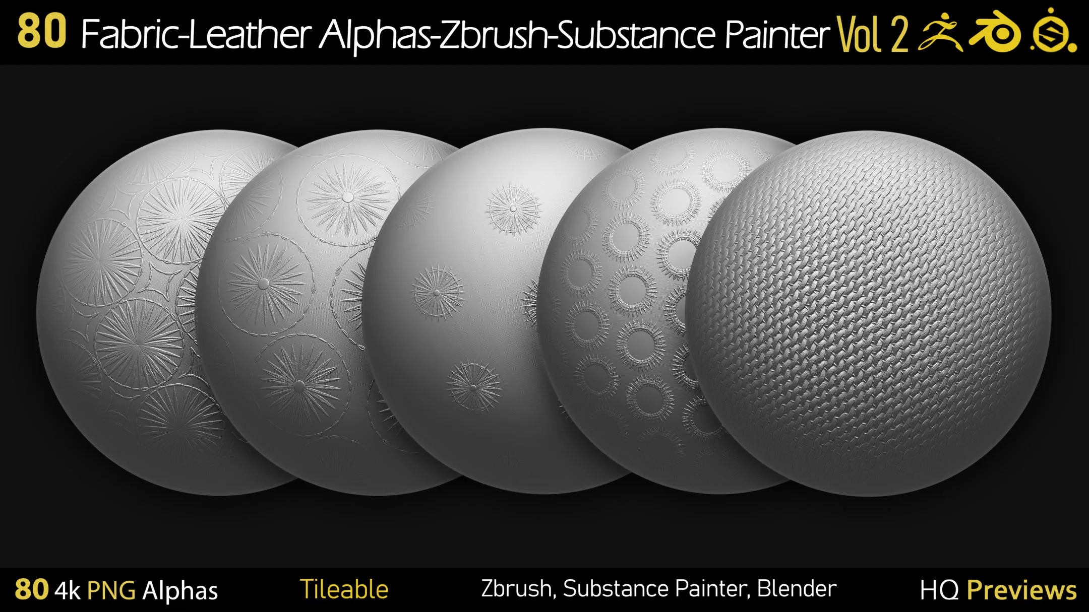 80 4K Fabric-Leather Tileble Alphas-PNG-Zbrush-Substance Painter-vol2