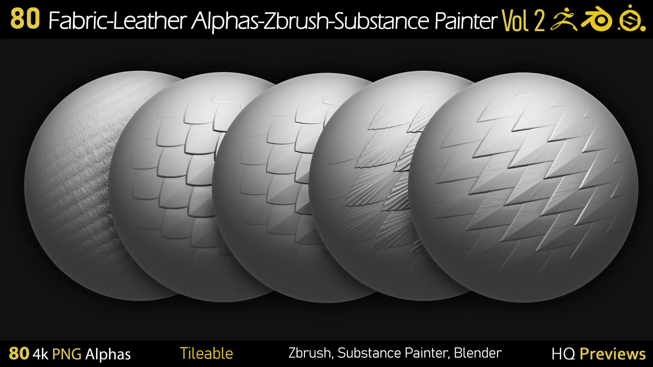 80 4K Fabric-Leather Tileble Alphas-PNG-Zbrush-Substance Painter-vol2