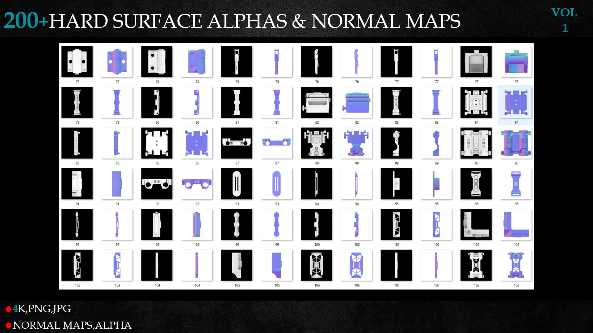 200+HARD SURFACE ALPHAS & NORMAL MAPS-vol 1