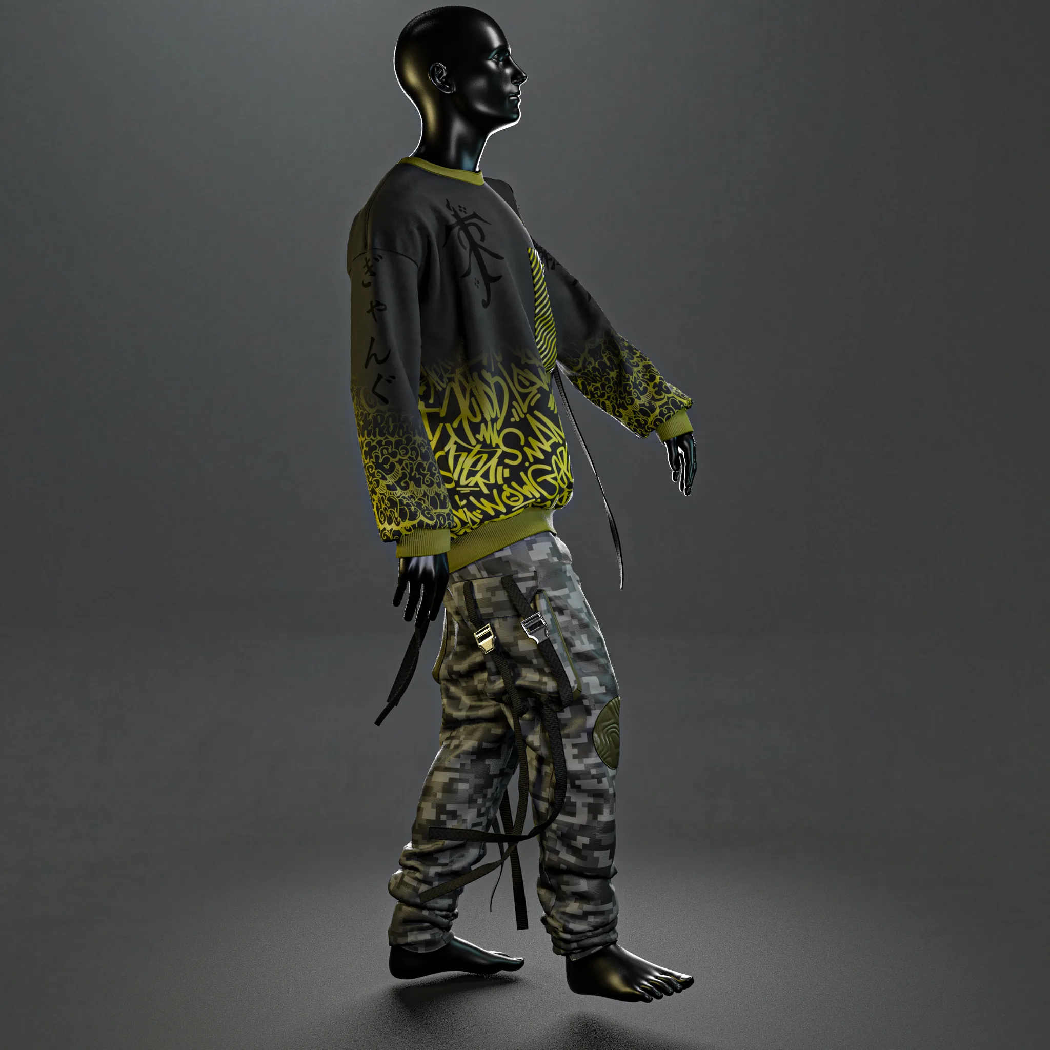 Oversized sweatshirt & cargo pants (Marvelous Designer & Clo3d & FBX & OBJ & Texture)