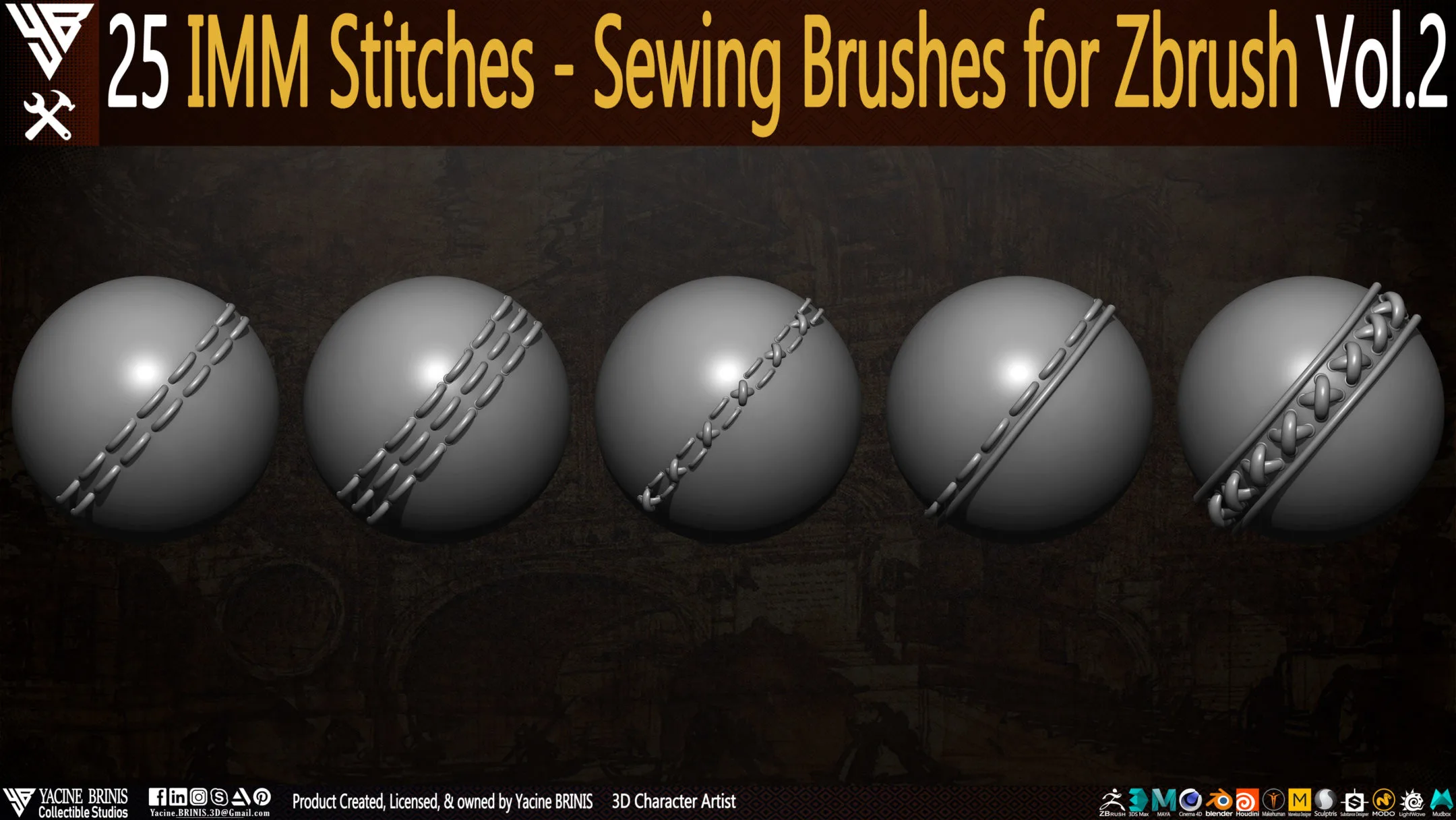 25 IMM Stitches - Sewing Brush for Zbrush Vol 02