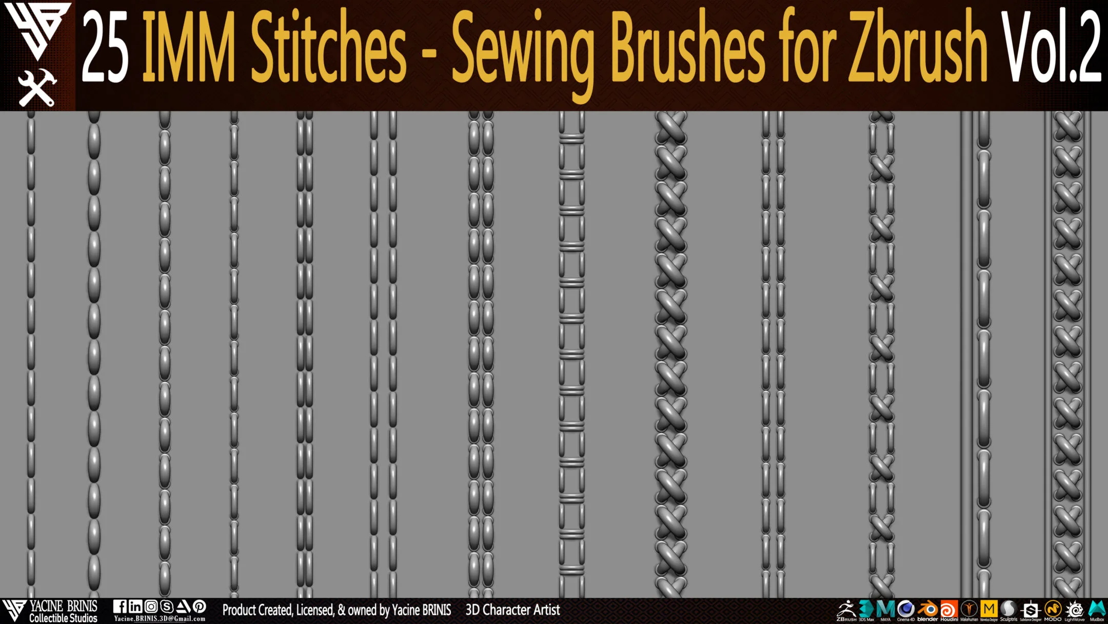 25 IMM Stitches - Sewing Brush for Zbrush Vol 02