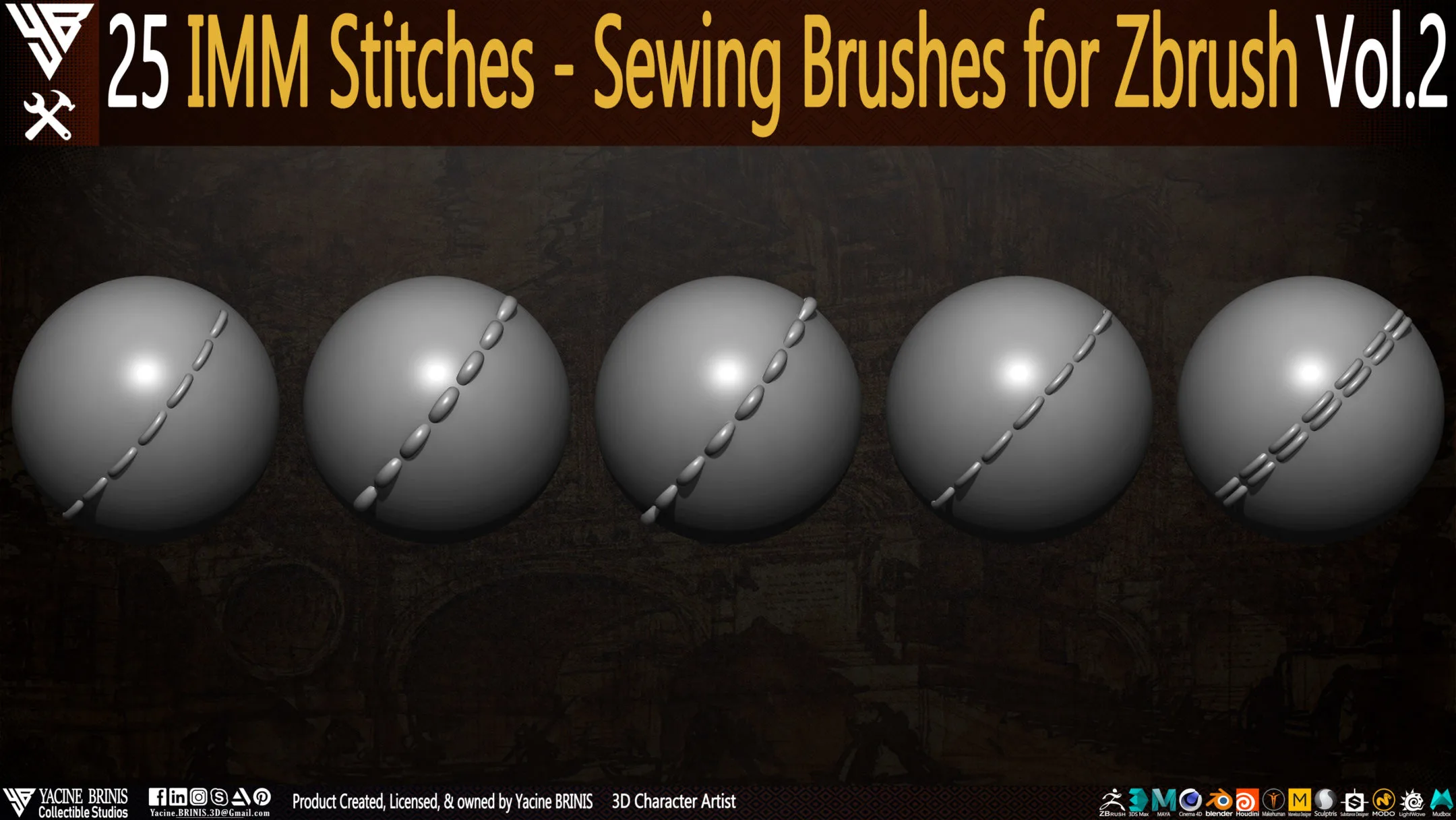 25 IMM Stitches - Sewing Brush for Zbrush Vol 02