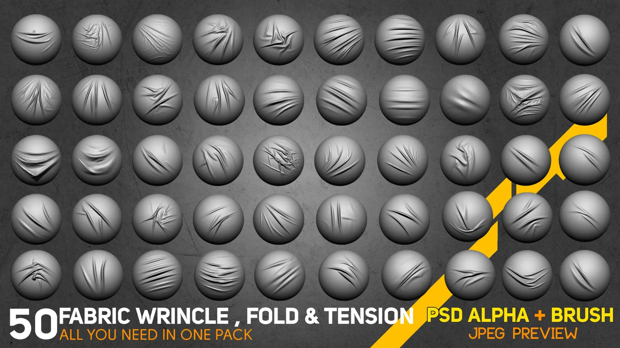 50 Fabric Wrincle, Fold , Tension Brush + Alpha + jpeg preview