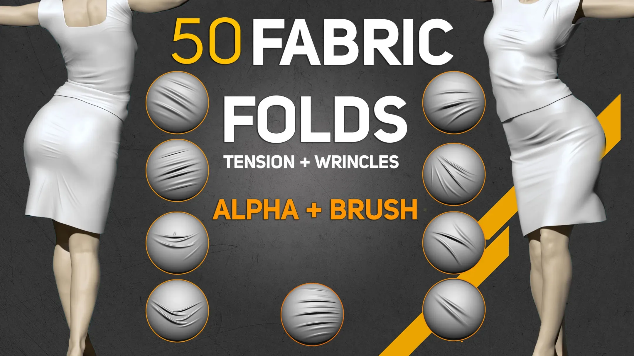 50 Fabric Wrincle, Fold , Tension Brush + Alpha + jpeg preview