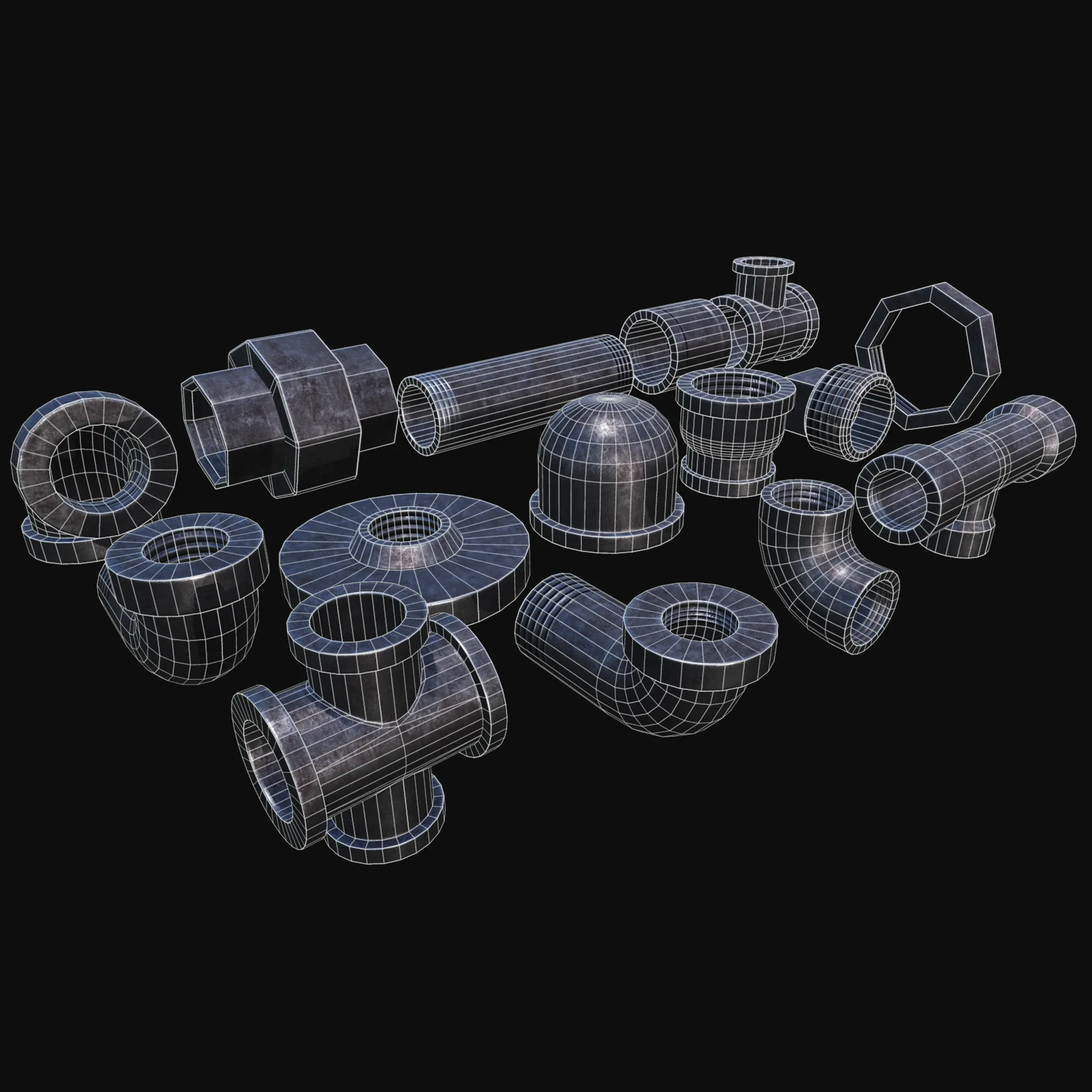 Plumbing Parts Kit Lowpoly 15 Pieces