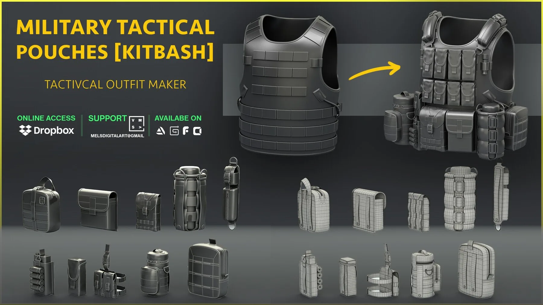 Military Tactical Pouches [Kitbash] [CLEAN TOPOLOGY]