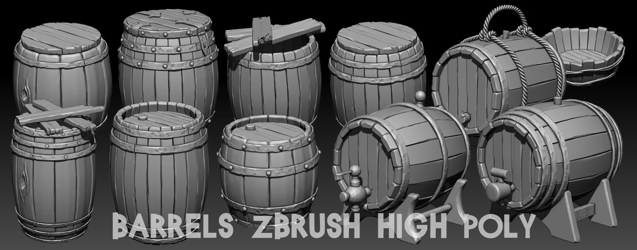 Barrels Zbrush high poly