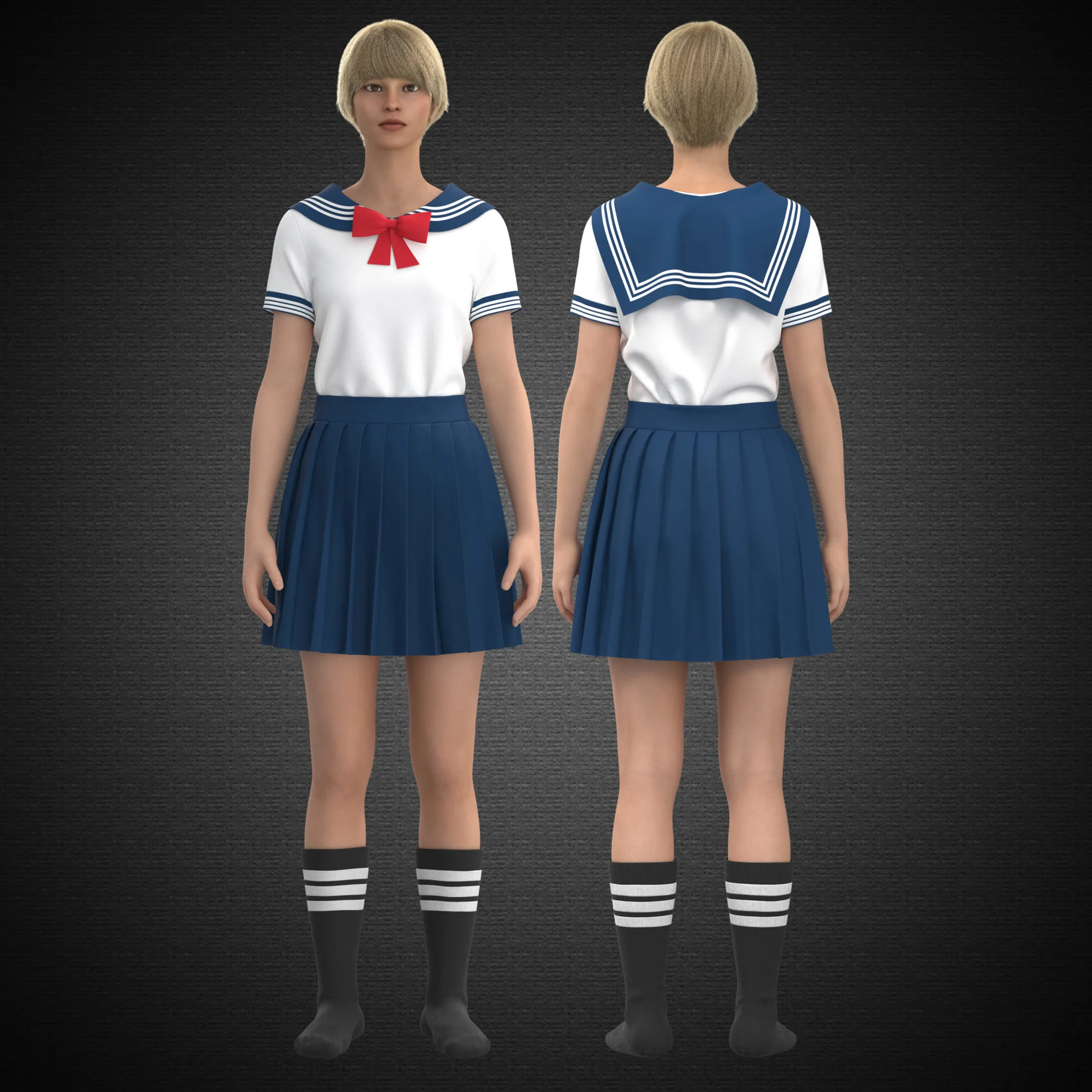 Sailor Uniform School, Marvelous Designer, Clo3d