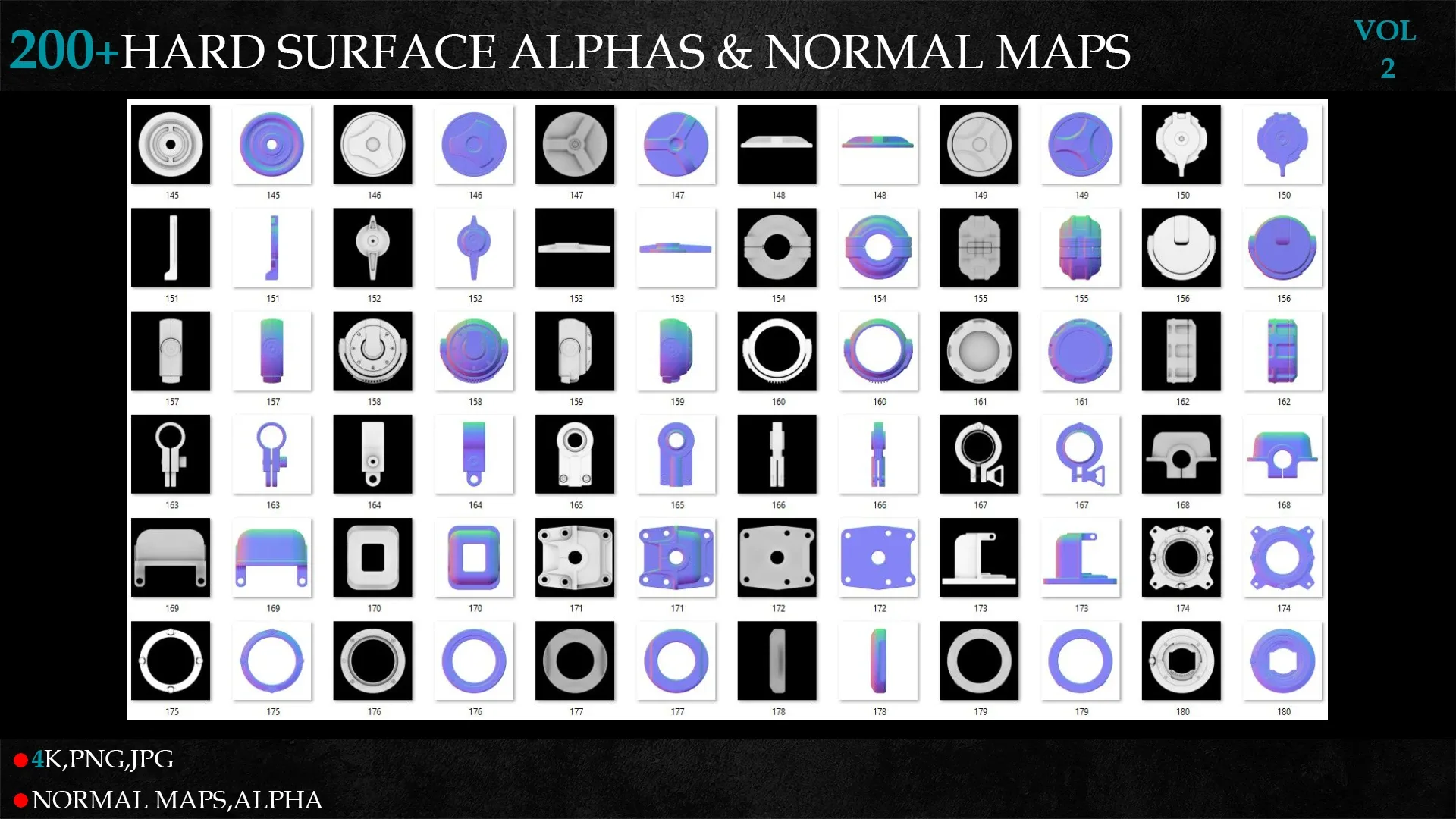 200+HARD SURFACE ALPHAS & NORMAL MAPS-vol 2