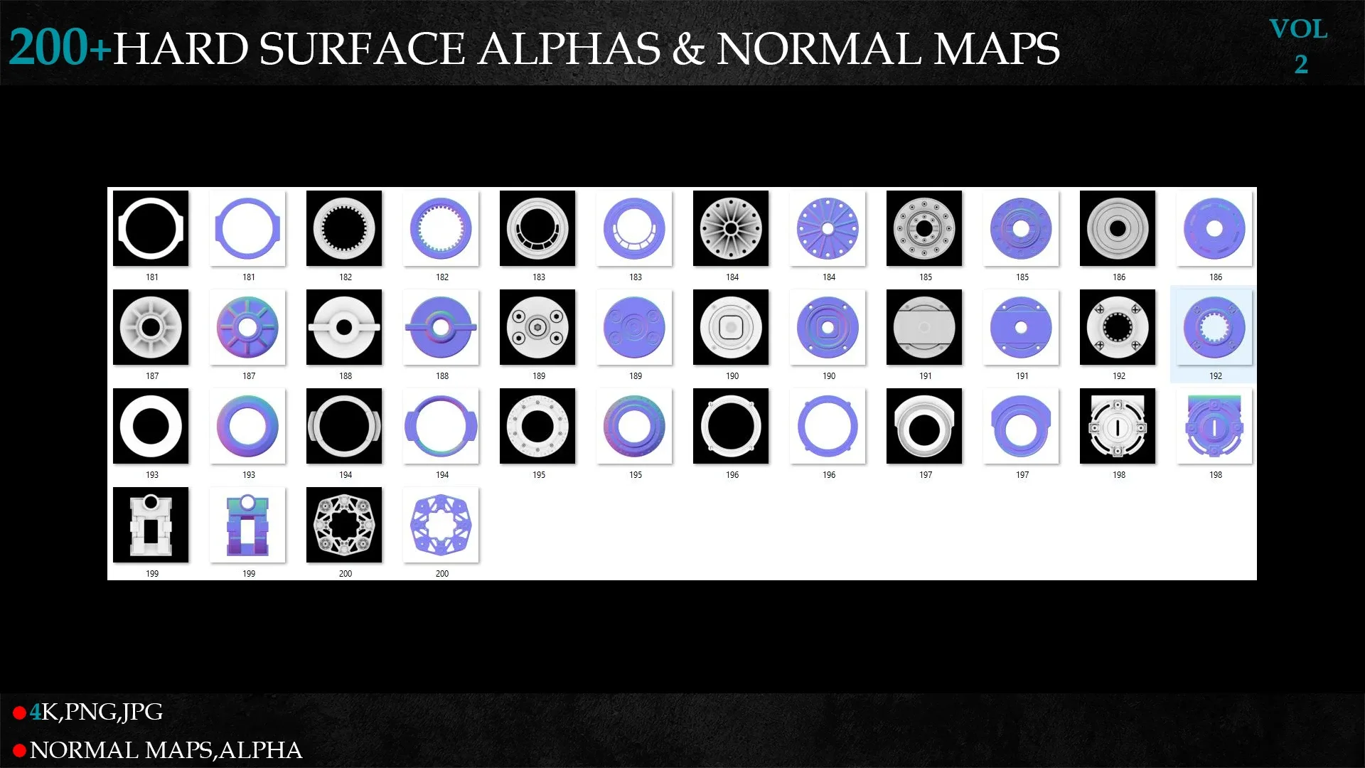 200+HARD SURFACE ALPHAS & NORMAL MAPS-vol 2