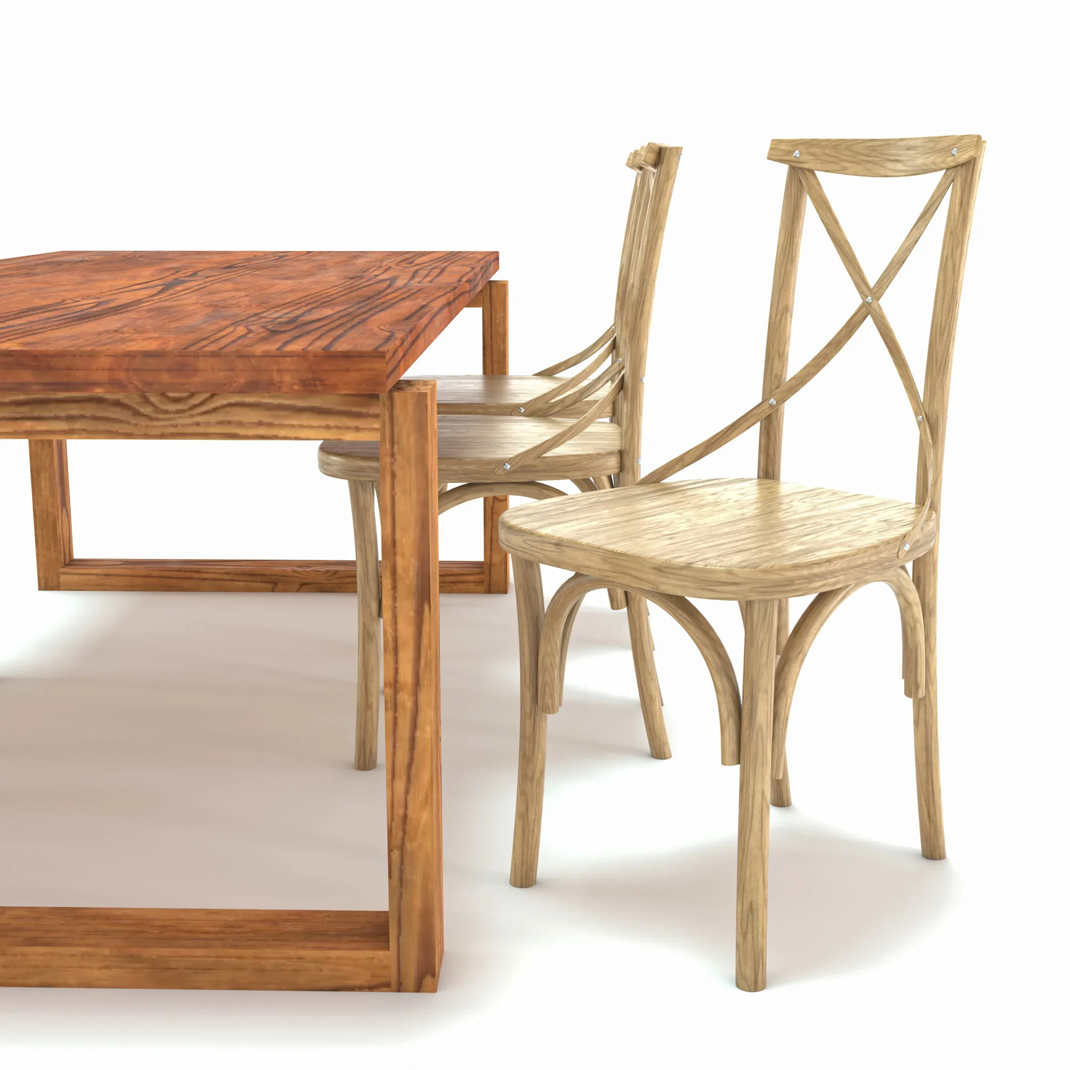 ODGER Table and 6 Teak Cross Back Dining Chair