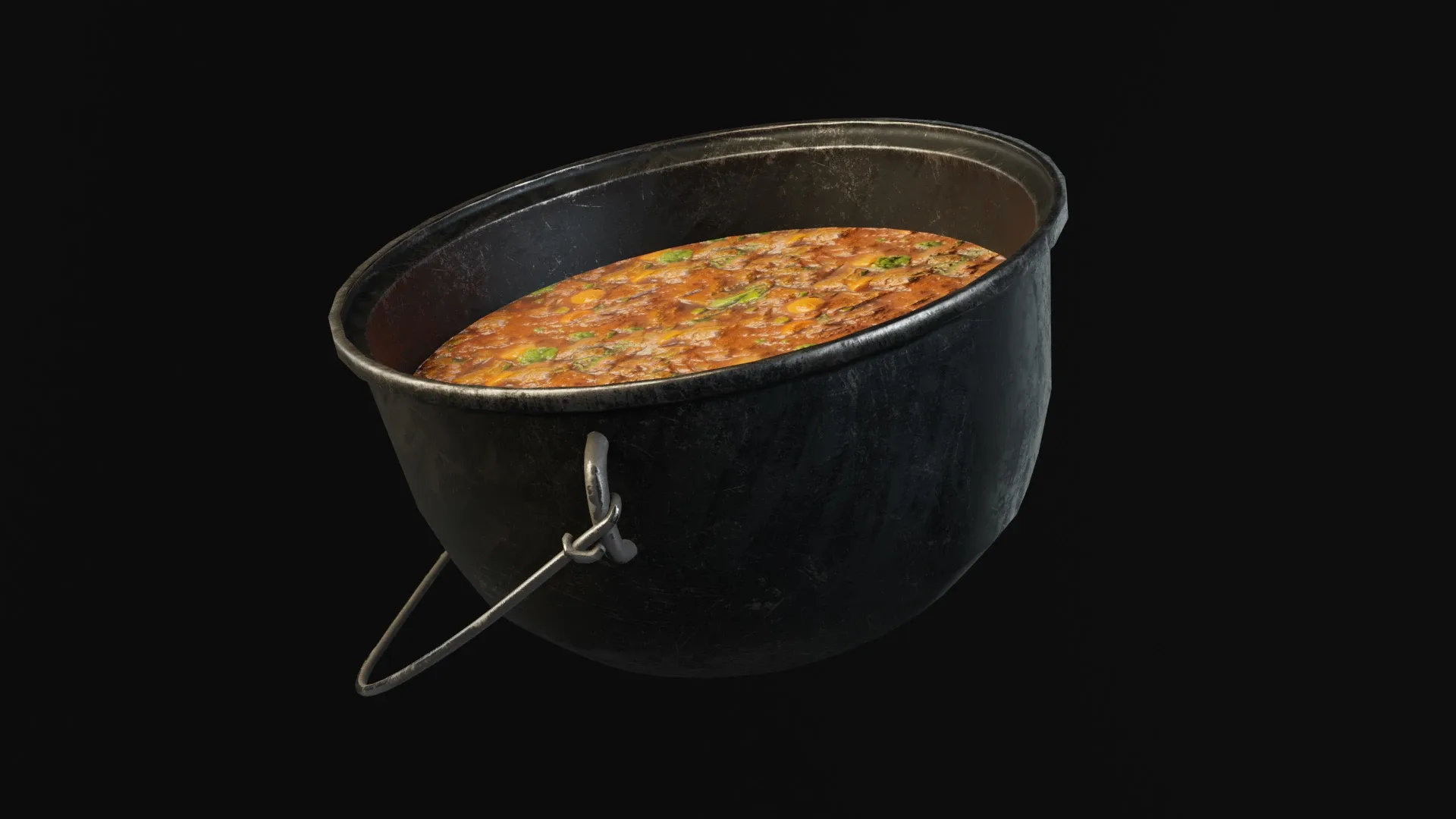 Old Cauldron With Stew Game Ready