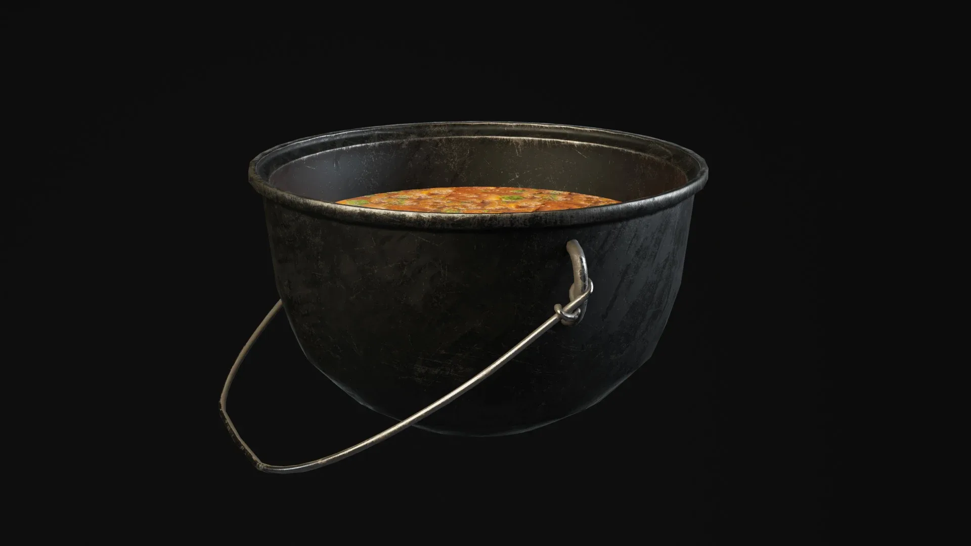 Old Cauldron With Stew Game Ready