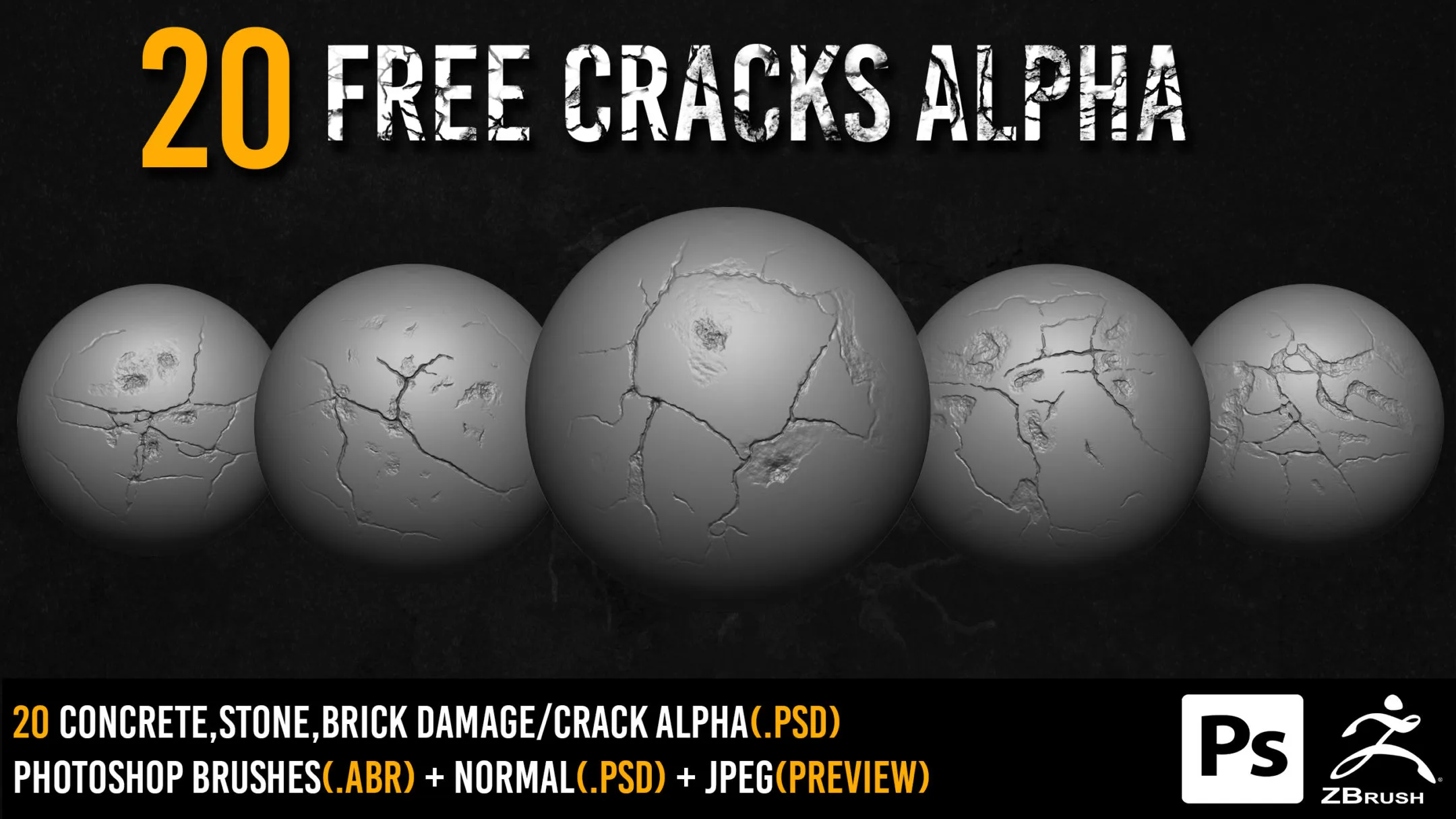 20 Free Zbrush Crack alpha + 2k normal + Photoshop Brushes -VOL 03
