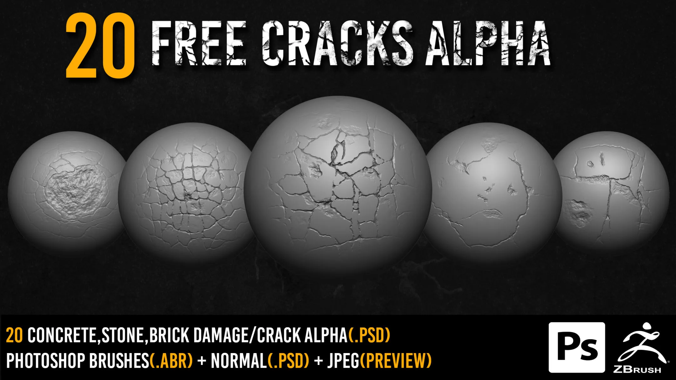 20 Free Zbrush Crack alpha + 2k normal + Photoshop Brushes -VOL 03