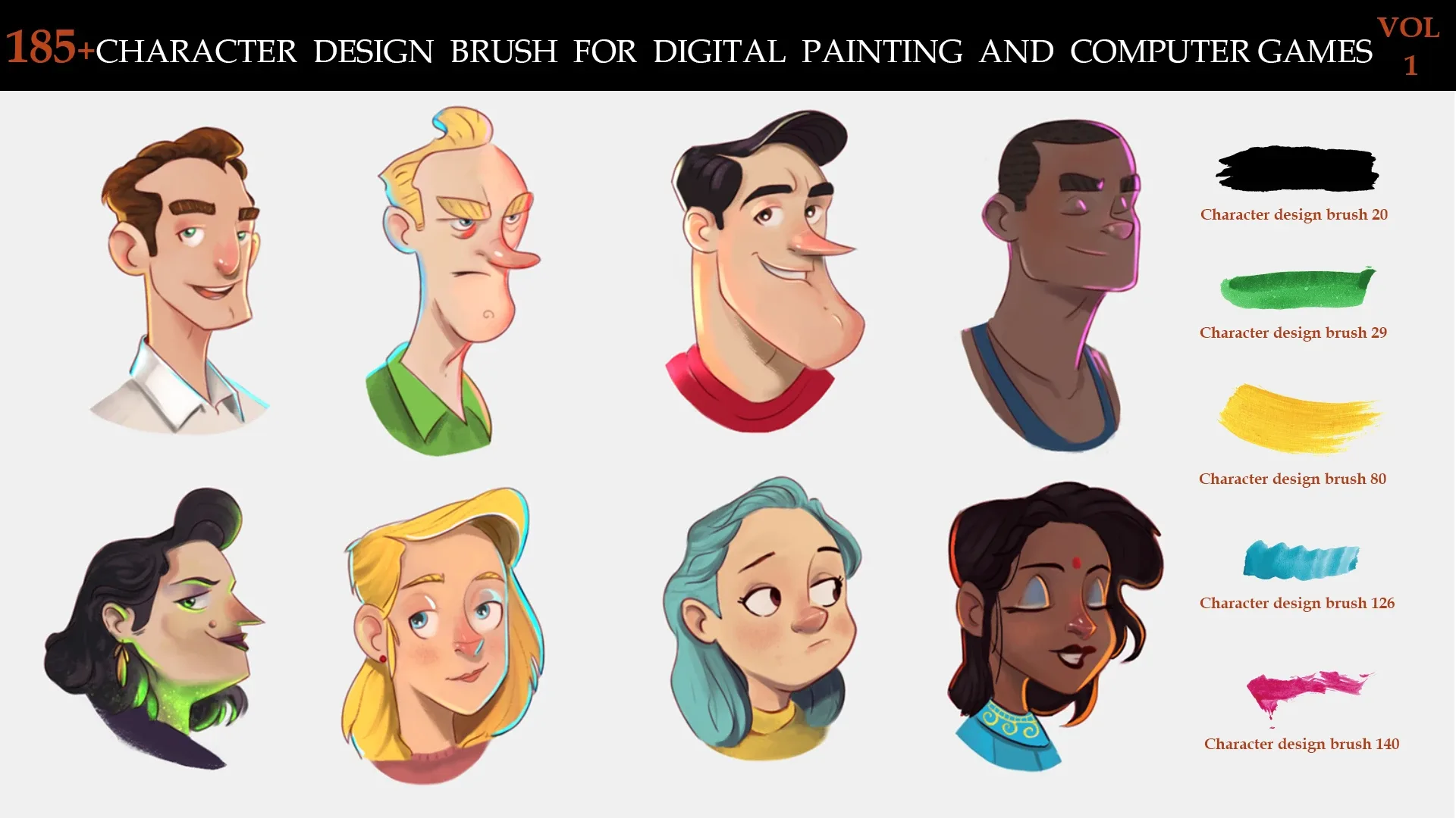 185+CHARACTER DESIGN BRUSH FOR DIGITAL PAINTING AND COMPUTER GAMES VOL:1