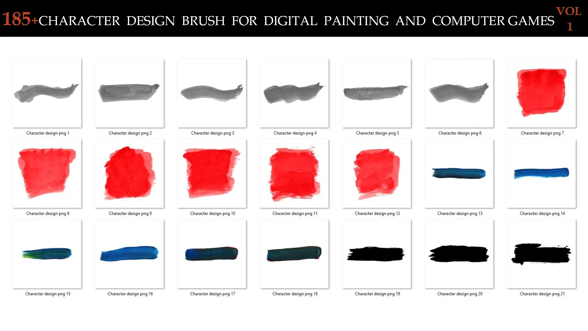 185+CHARACTER DESIGN BRUSH FOR DIGITAL PAINTING AND COMPUTER GAMES VOL:1