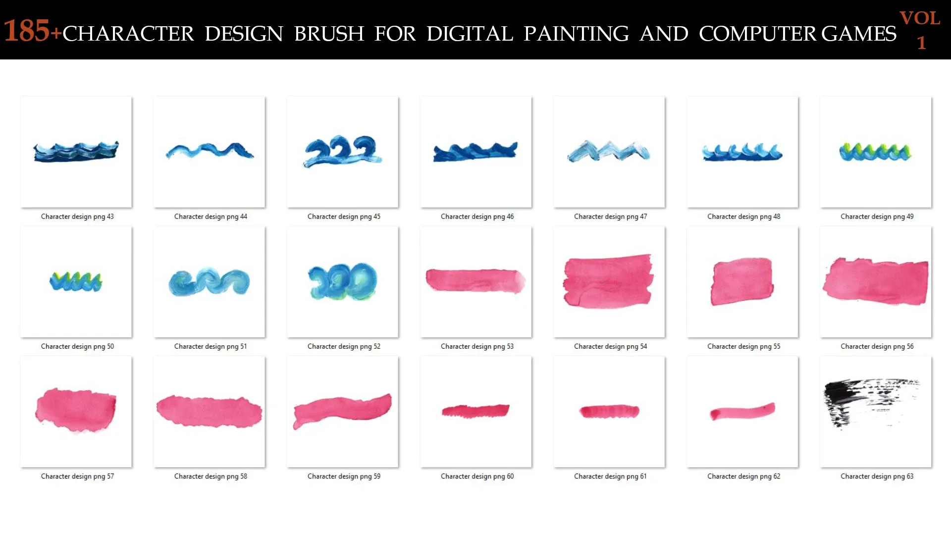 185+CHARACTER DESIGN BRUSH FOR DIGITAL PAINTING AND COMPUTER GAMES VOL:1