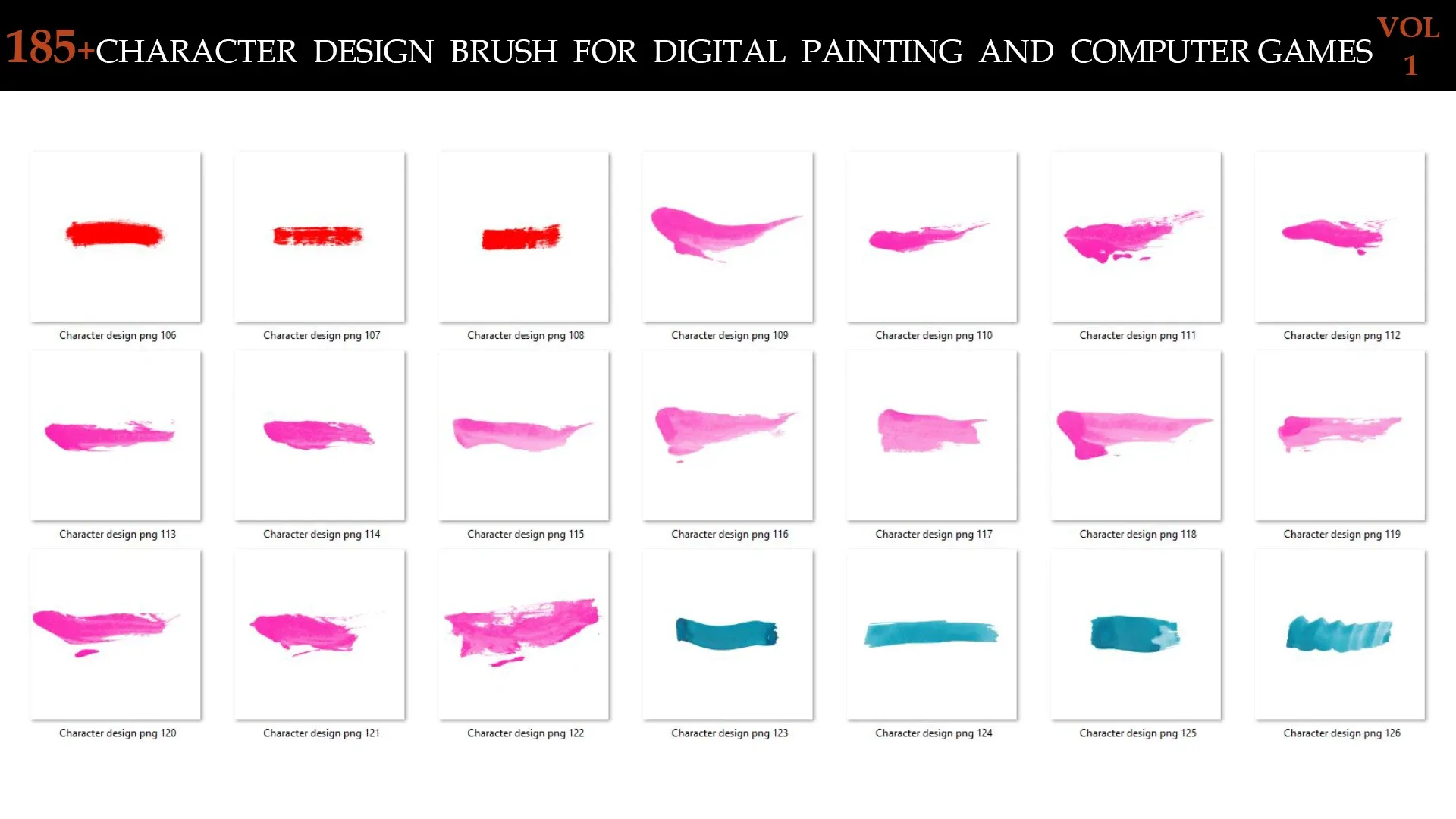185+CHARACTER DESIGN BRUSH FOR DIGITAL PAINTING AND COMPUTER GAMES VOL:1