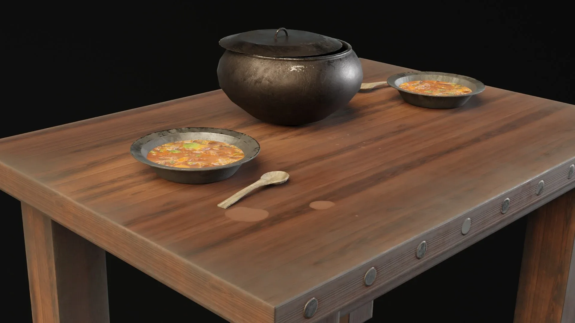 Medieval Table With Stew Game Ready