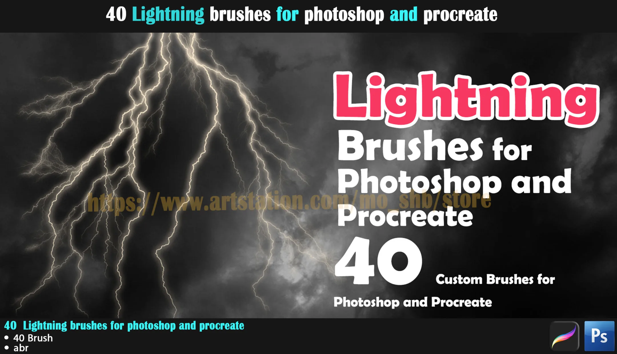 40 Lightning Brushes for Photoshop and Procreate