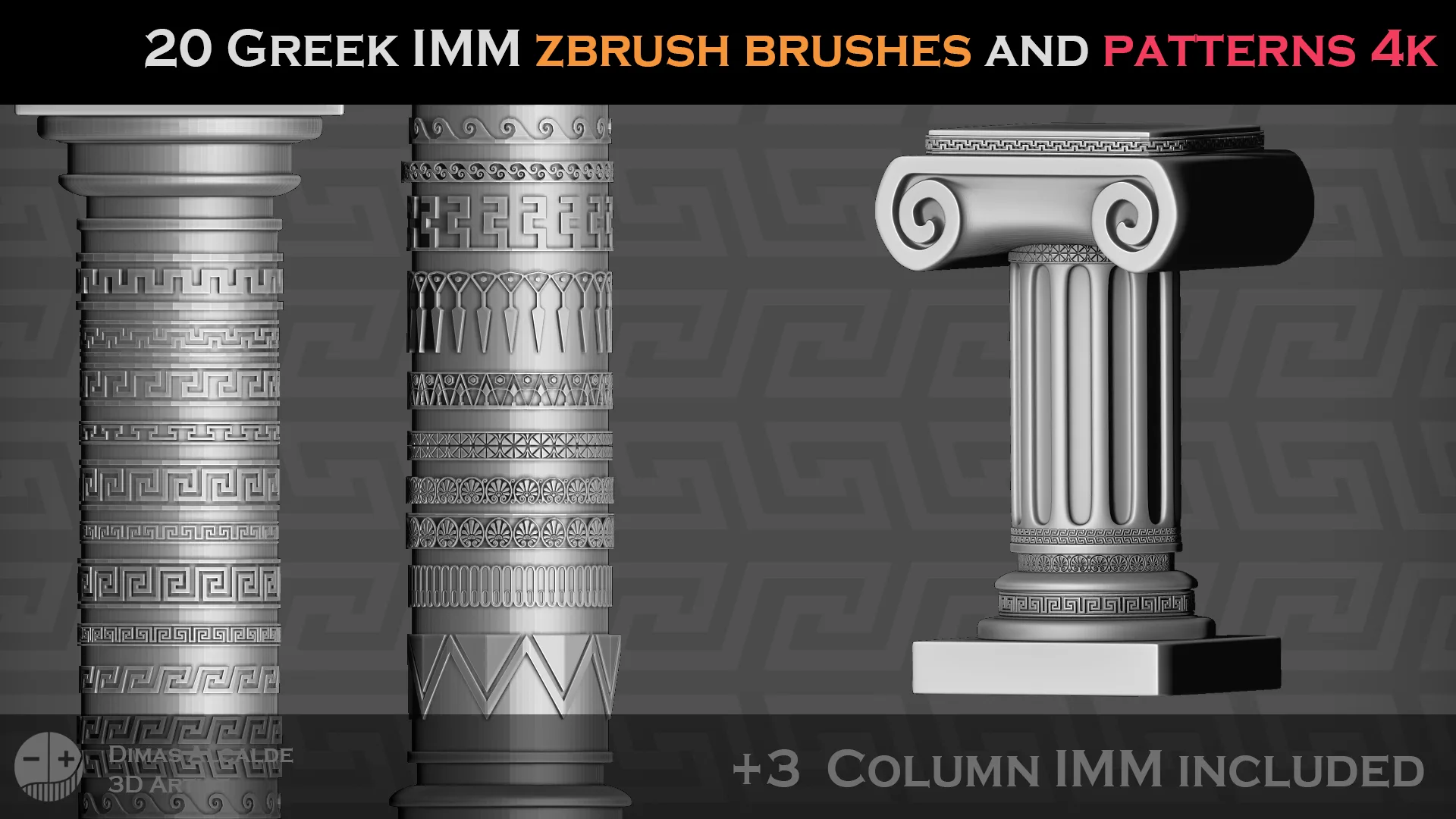 20 GREEK IMM ZBRUSH Brushes and 40 Greek Patterns { + 3 Columns IMMs} (Blender) ?