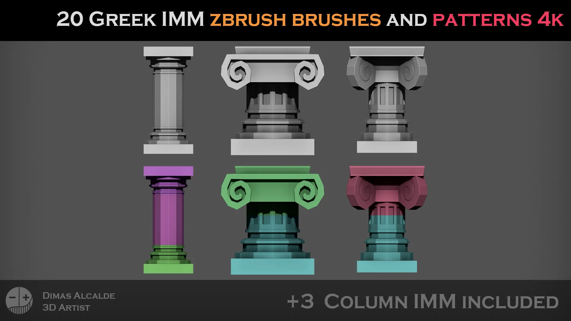 20 GREEK IMM ZBRUSH Brushes and 40 Greek Patterns { + 3 Columns IMMs} (Blender) ?