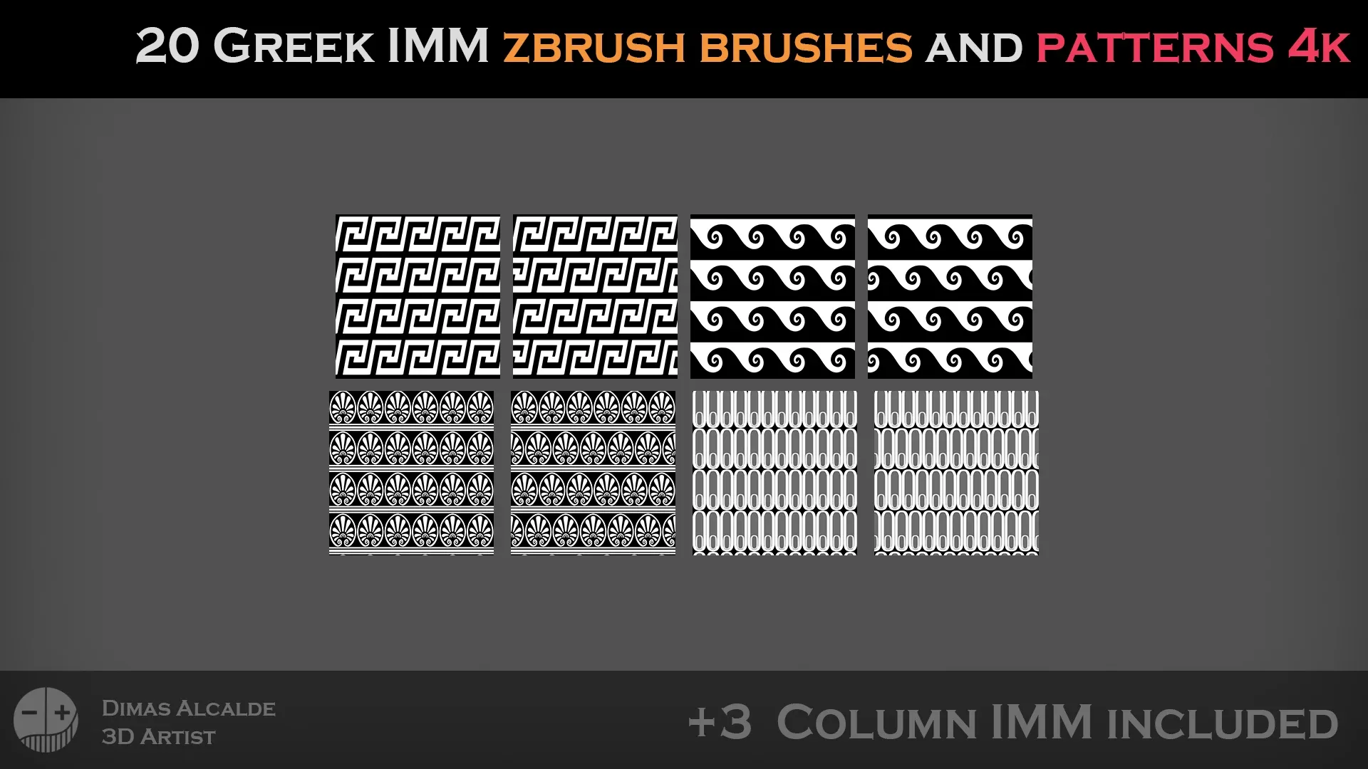 20 GREEK IMM ZBRUSH Brushes and 40 Greek Patterns { + 3 Columns IMMs} (Blender) ?