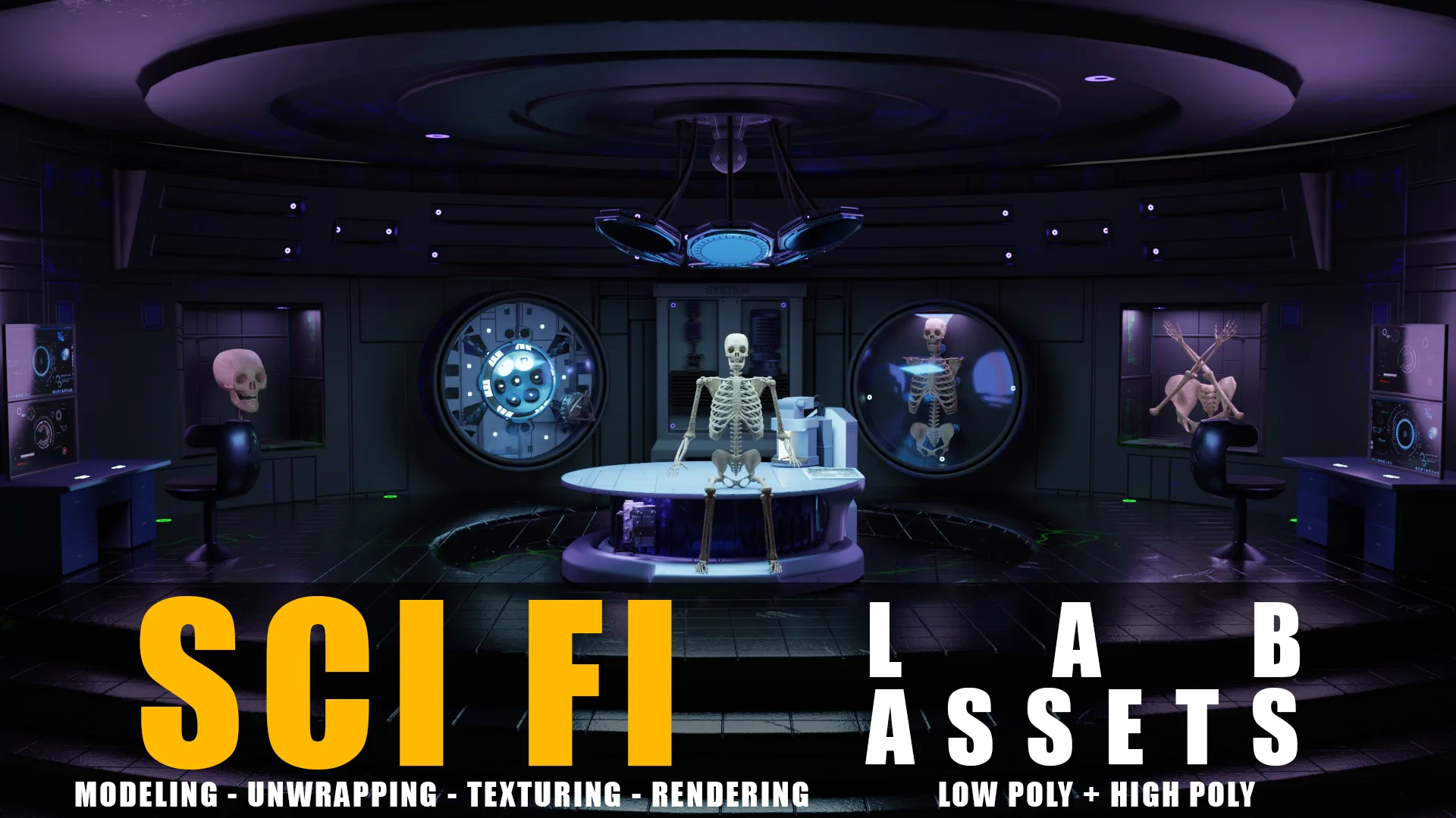 Sci-fi Lab Assets Low and High Poly with Texture Game Ready