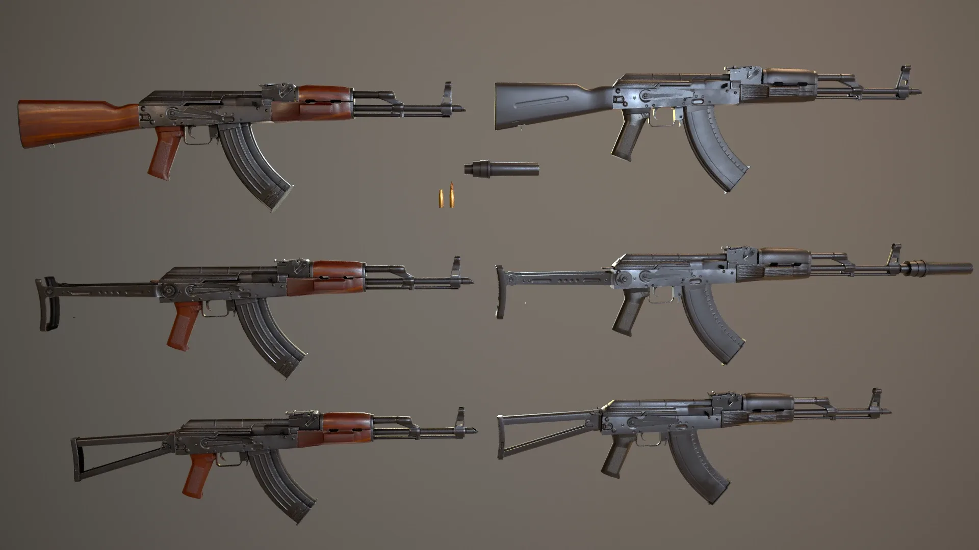 AK74 Russian Game Ready 6 Variations Low-poly 3D model