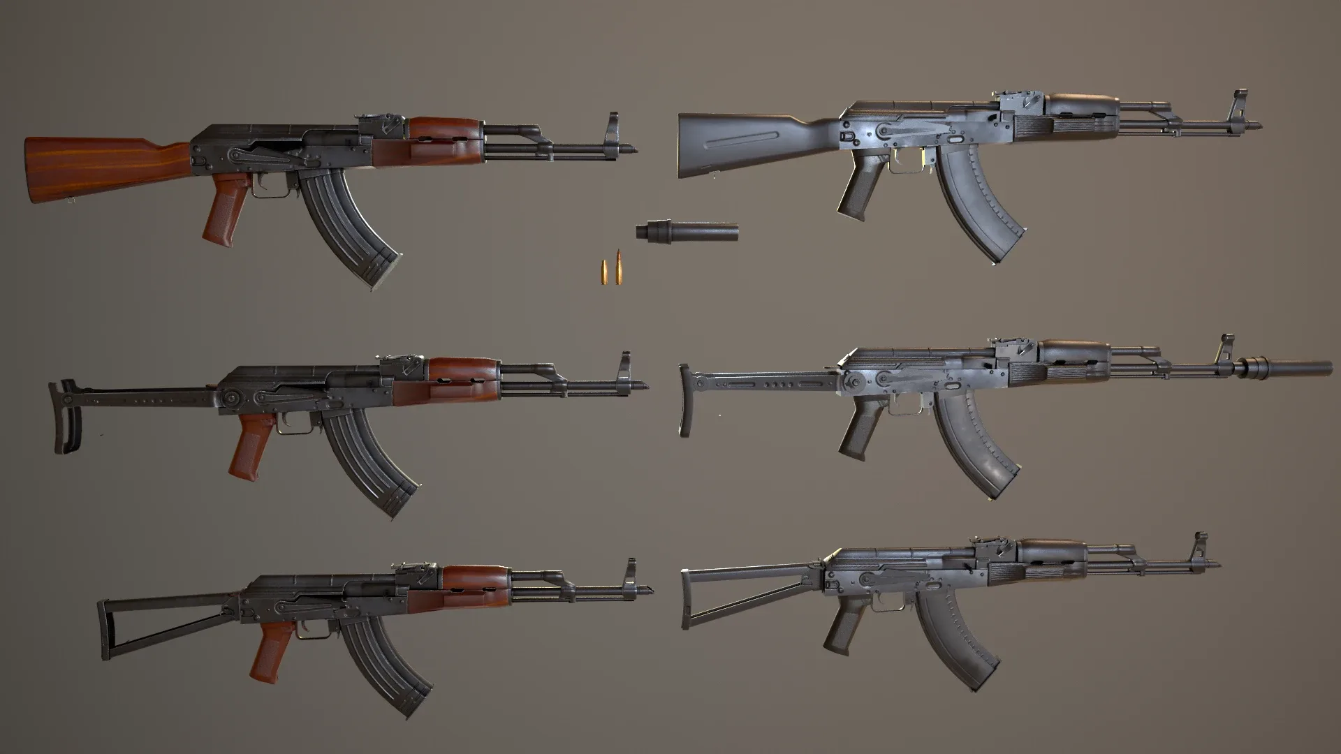 AK74 Russian Game Ready 6 Variations Low-poly 3D model