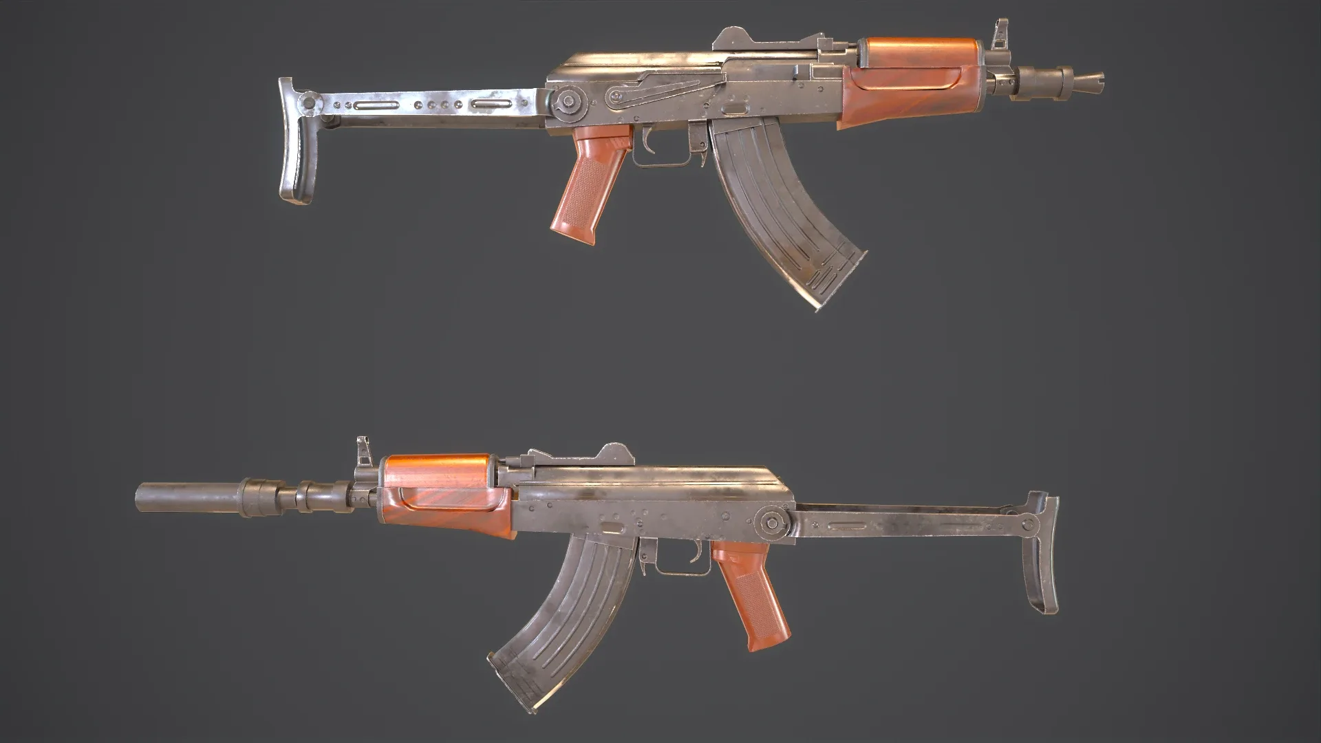 AKS Russian Assault Rifle Game Ready 6 Variations Low-poly 3D model