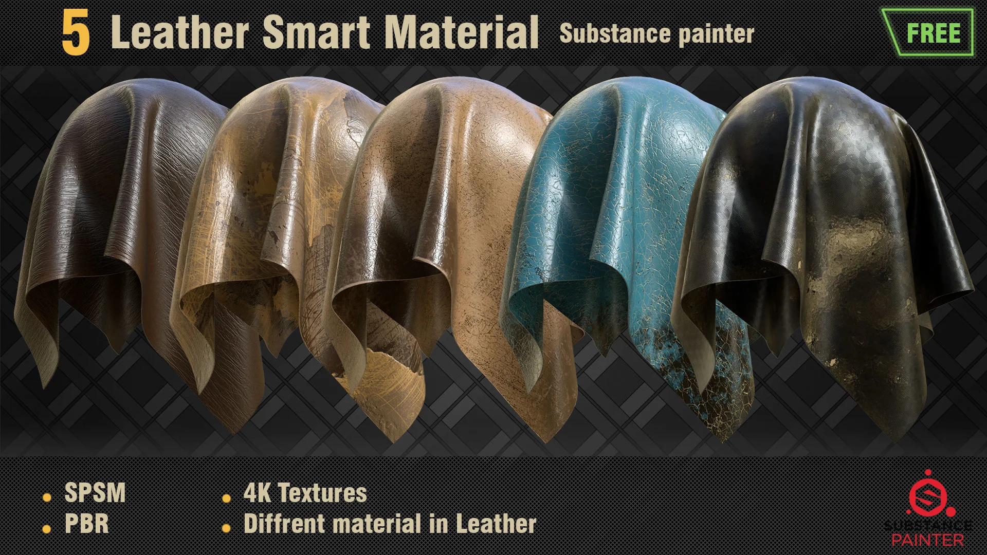 5 Free Leather Smart Materials PBR SPSM
