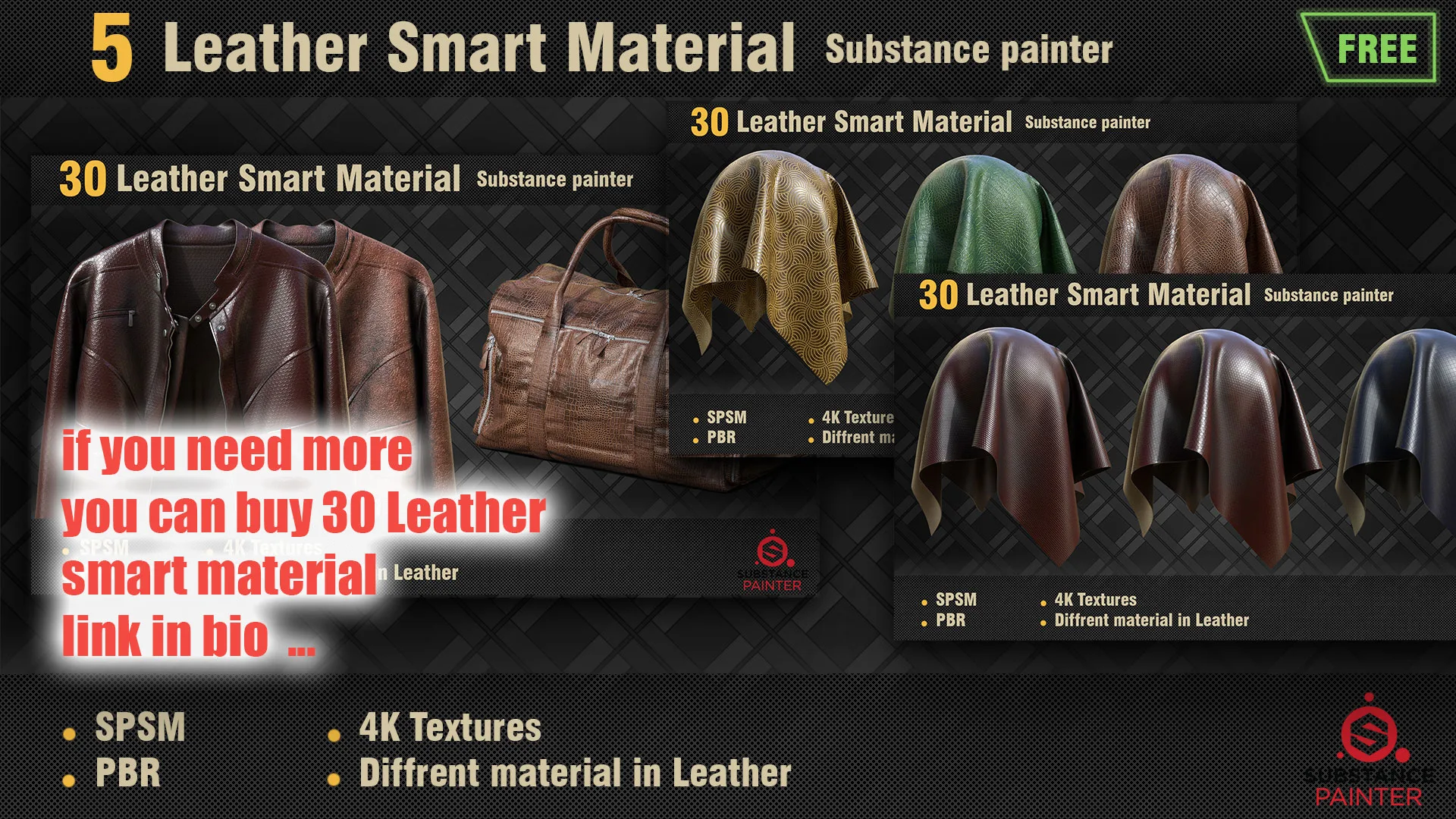 5 Free Leather Smart Materials PBR SPSM