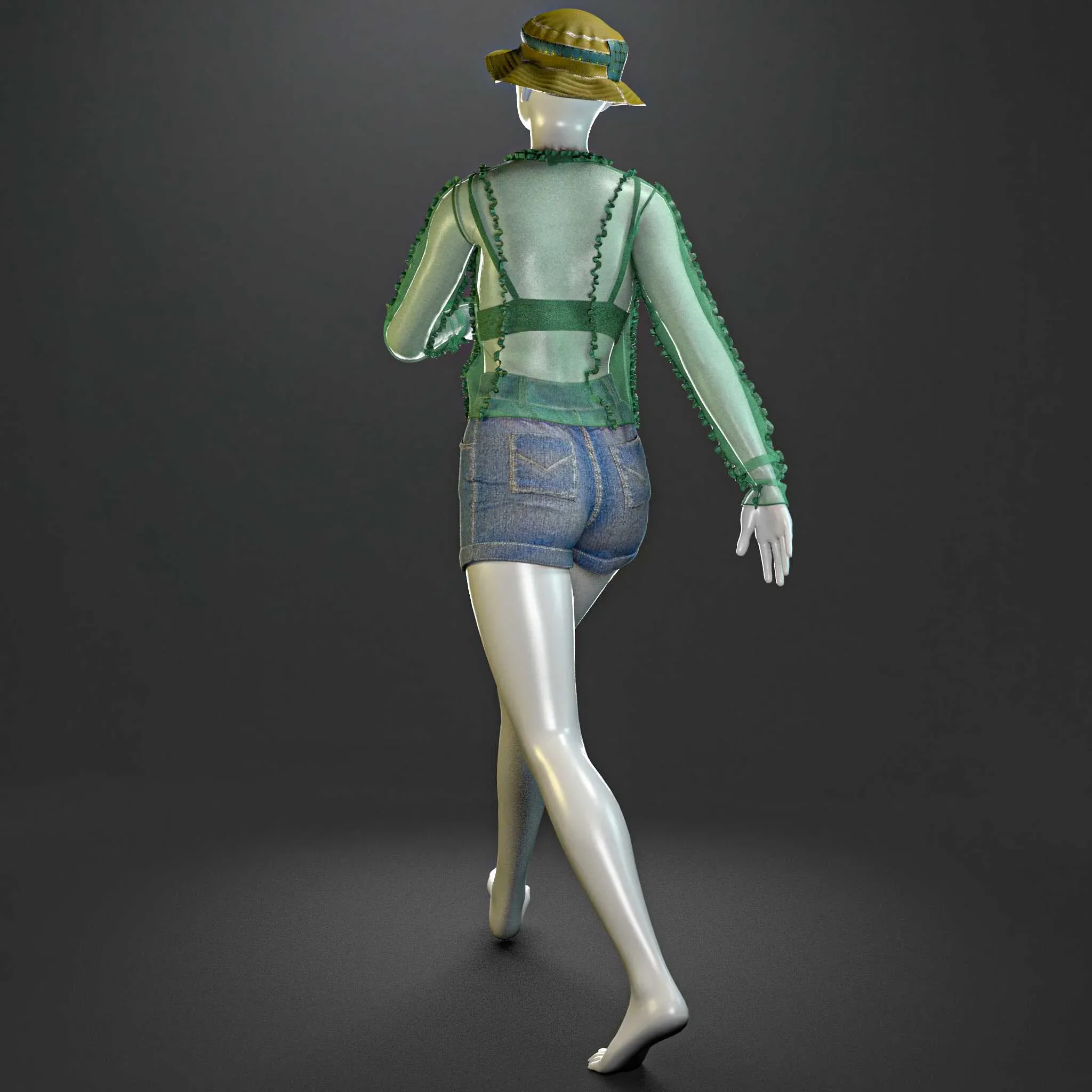 Second-skin top with a bucket hat (Marvelous Designer & Clo3d & FBX & OBJ & Texture)