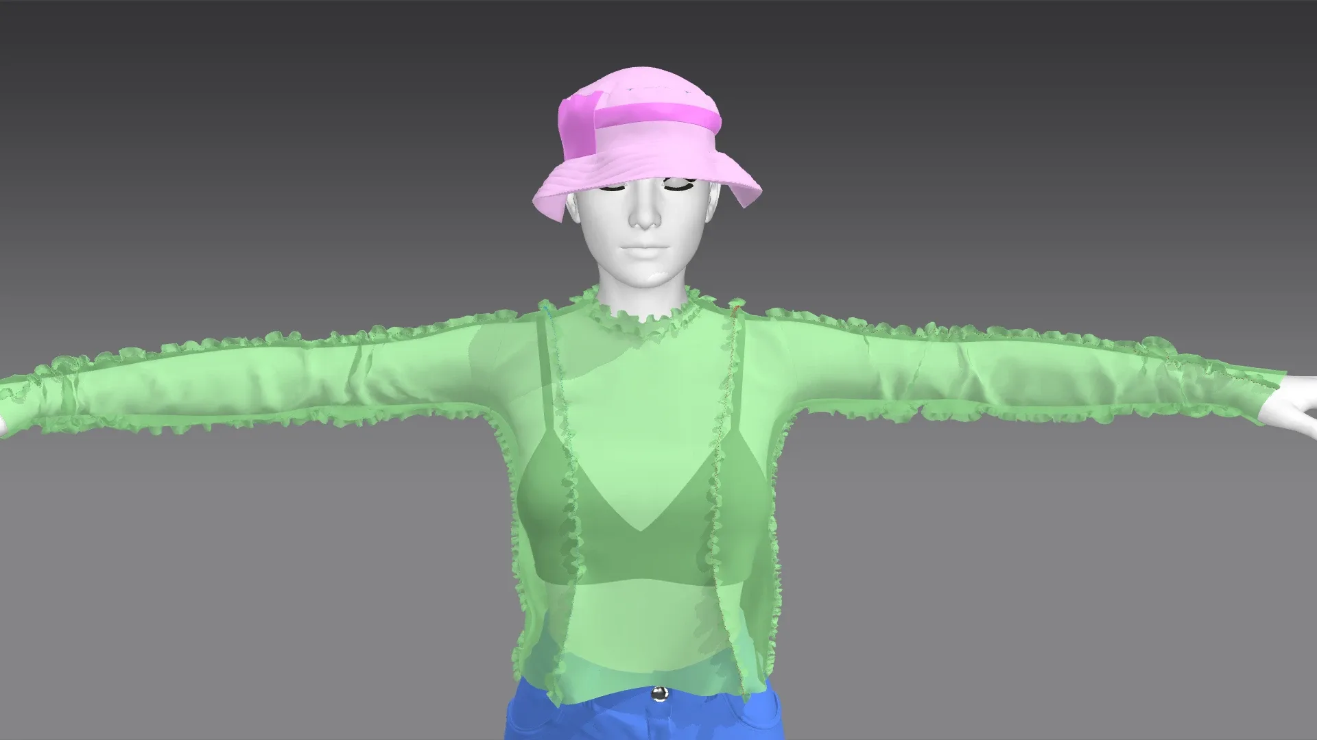 Second-skin top with a bucket hat (Marvelous Designer & Clo3d & FBX & OBJ & Texture)