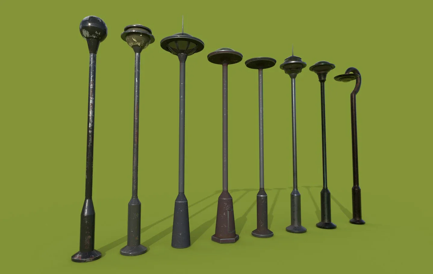 Street lams series old game ready street assets low poly and high poly