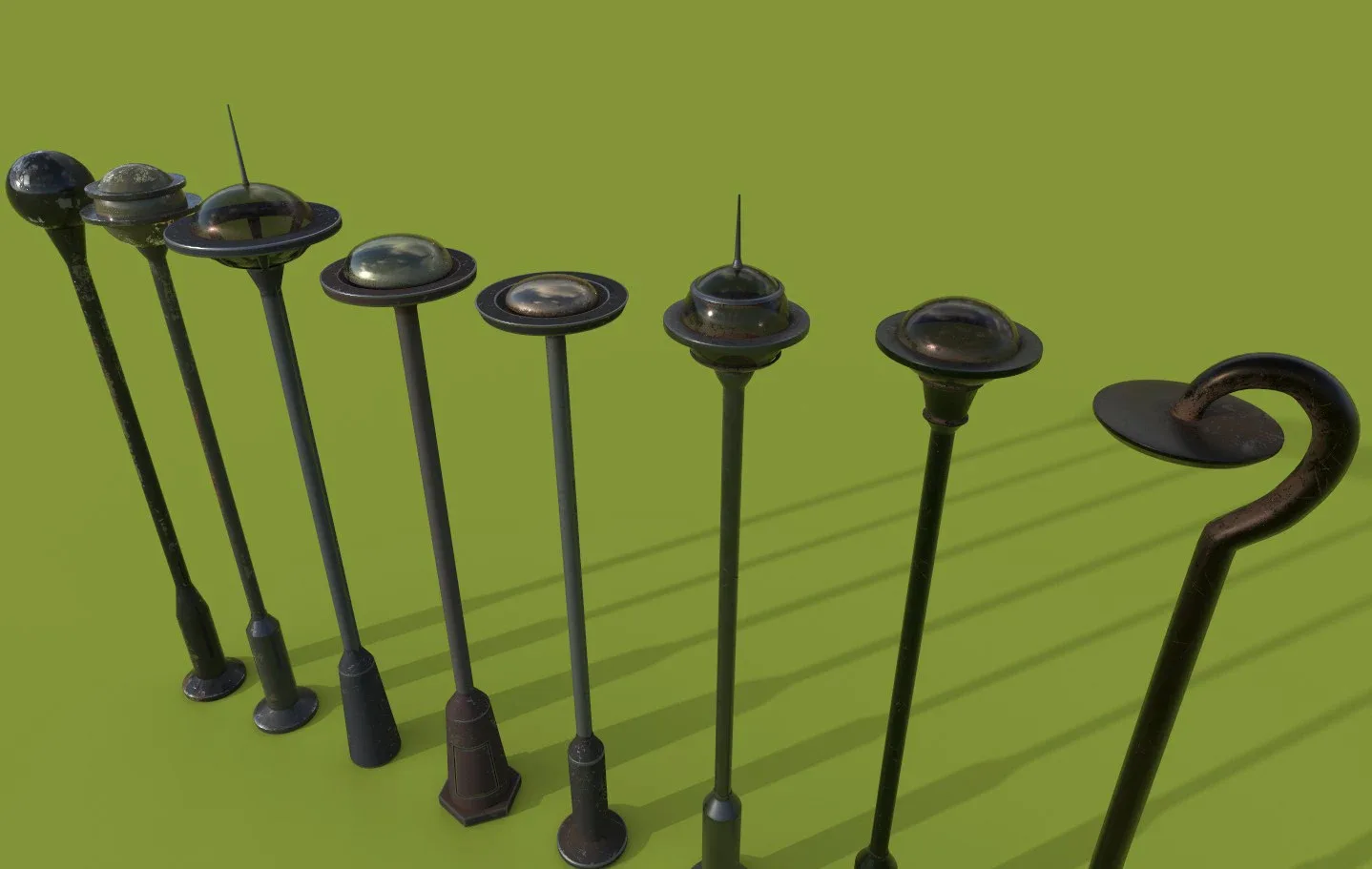 Street lams series old game ready street assets low poly and high poly