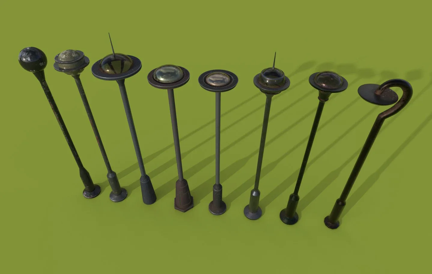 Street lams series old game ready street assets low poly and high poly