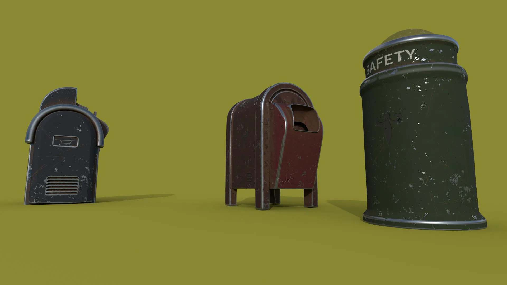 Trash can series old game ready street assets low poly and high poly