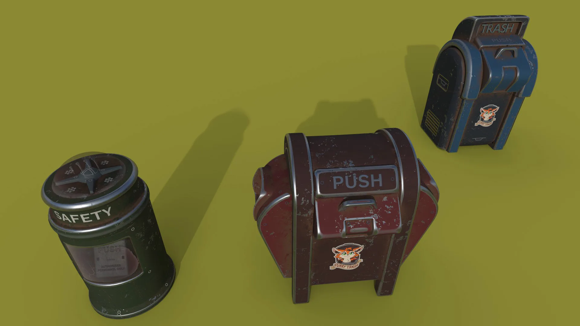 Trash can series old game ready street assets low poly and high poly