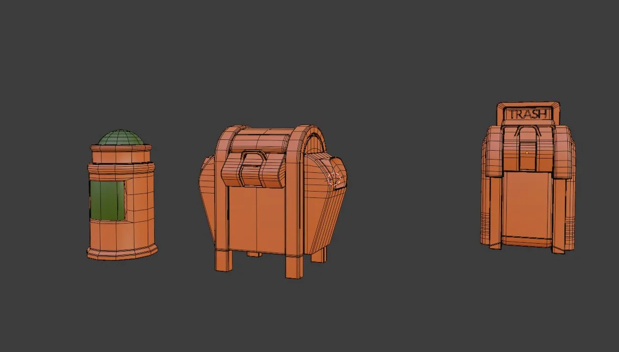 Trash can series old game ready street assets low poly and high poly