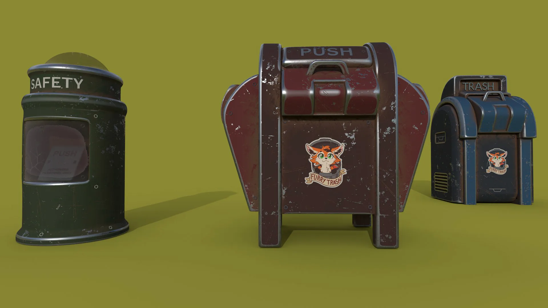 Trash can series old game ready street assets low poly and high poly