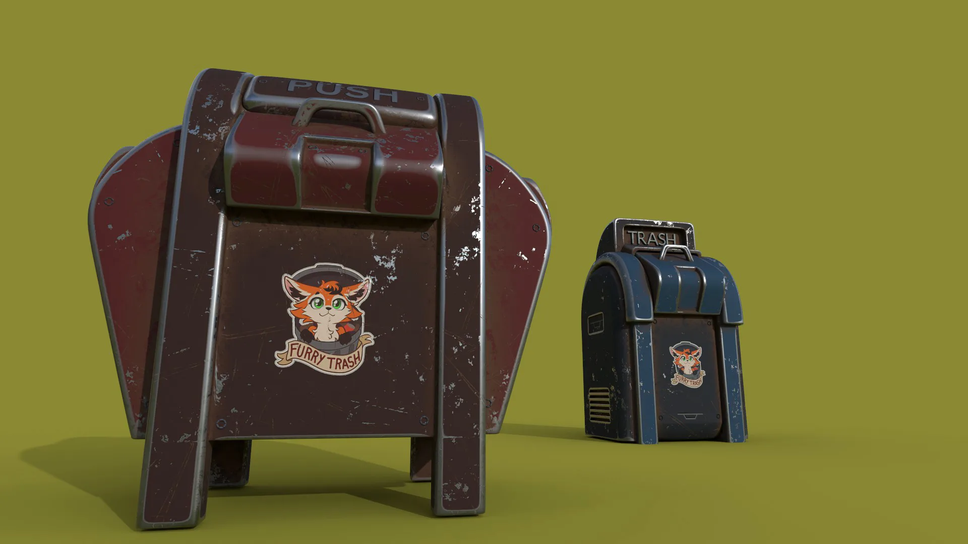 Trash can series old game ready street assets low poly and high poly