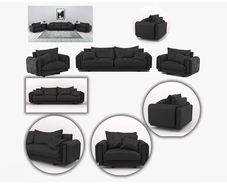 Black Leather Sofa and Armchair FlippedNormals