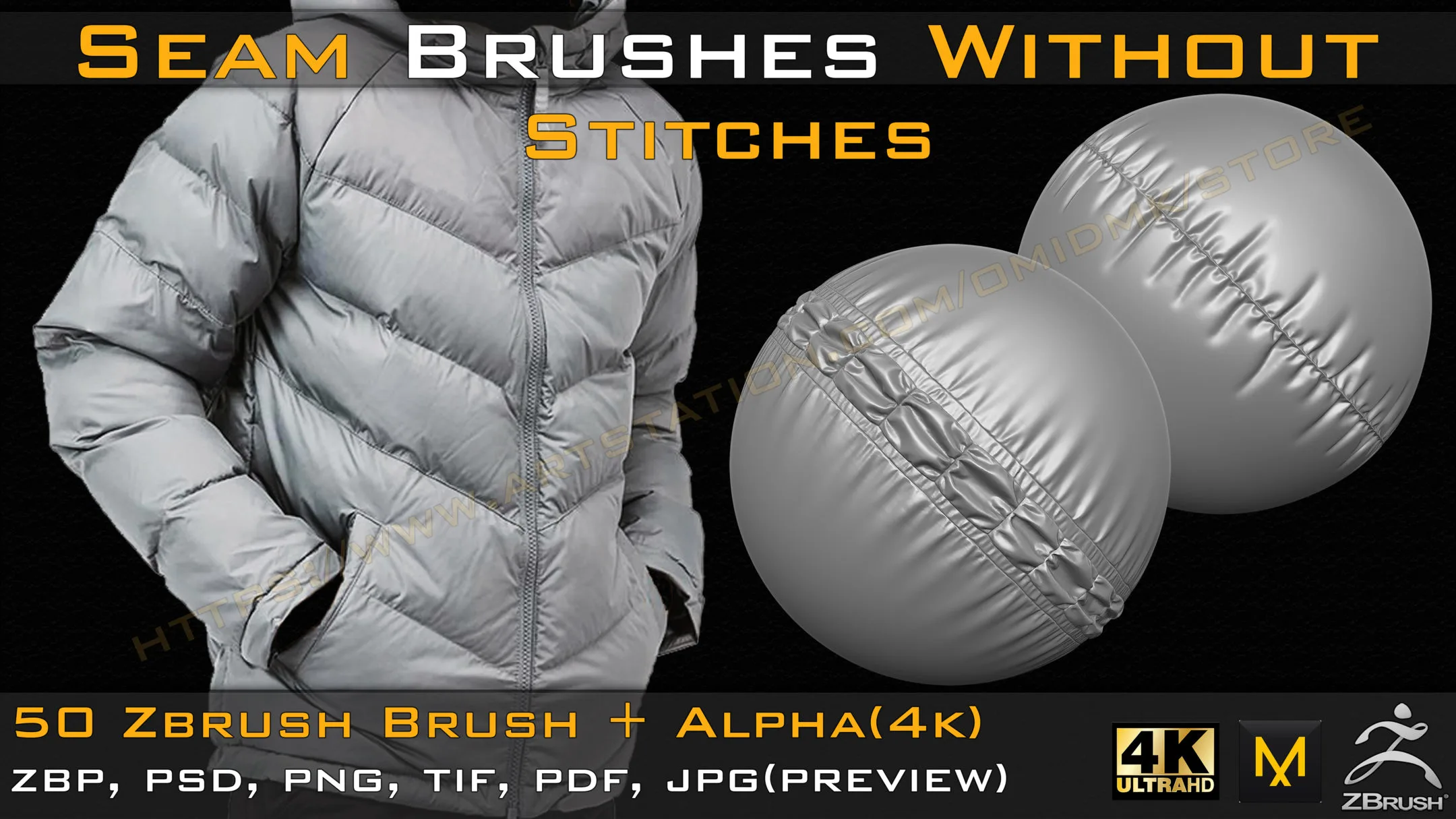 50 Seam Brushes Without Stitches (4k)+Alpha -Vol 01