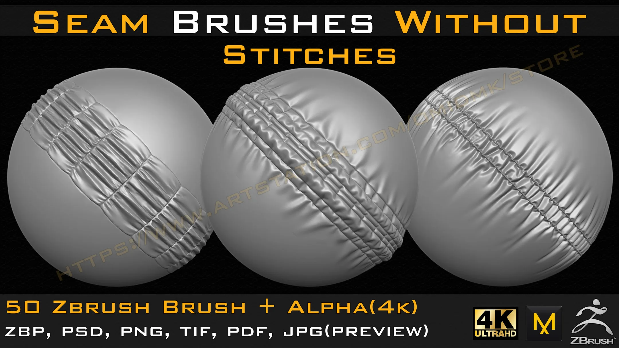 50 Seam Brushes Without Stitches (4k)+Alpha -Vol 01