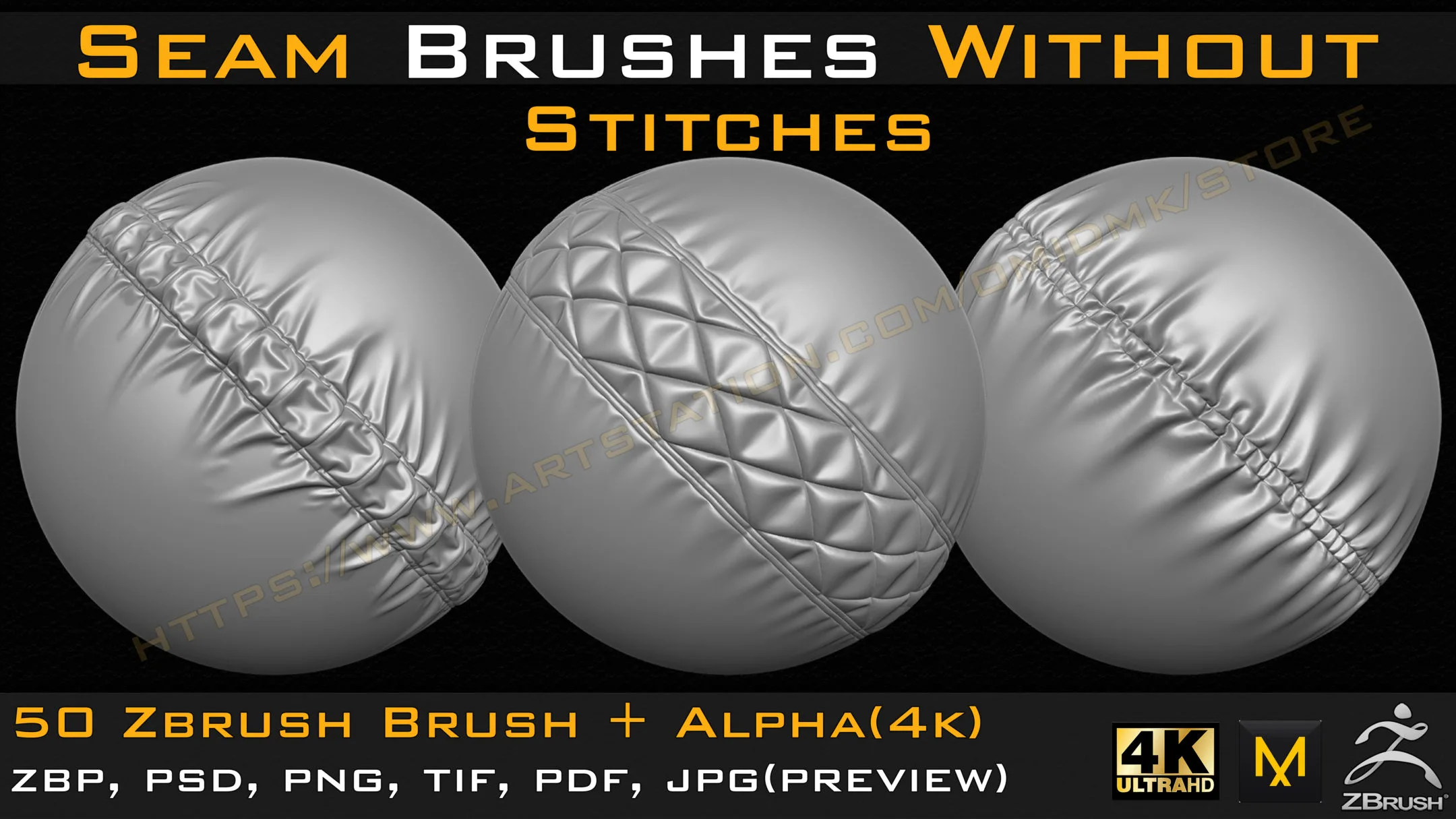 50 Seam Brushes Without Stitches (4k)+Alpha -Vol 01